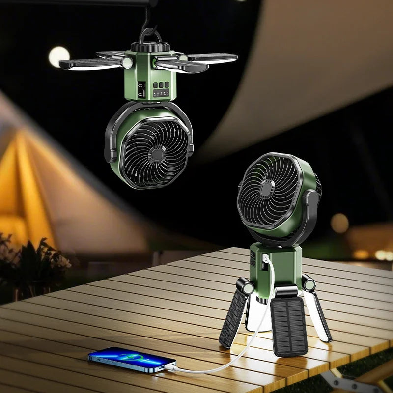 Wentylator 3w1 z wydajnym akumulatorem 6000mAh. Chłodzi, świeci i ładuje, idealny na długie wyjazdy outdoorowe.