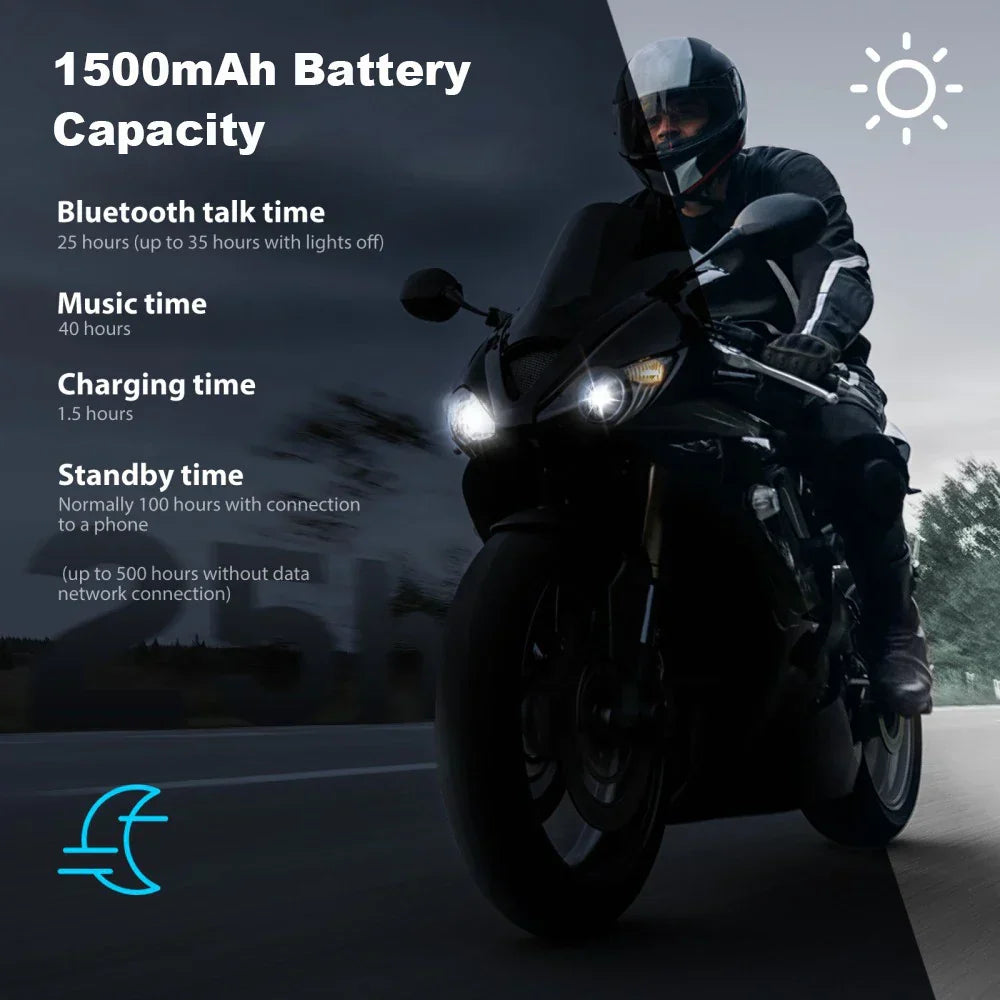 Interkom motocyklowy Bluetooth IP67 dla 10 motocyklistów, zapewniający wyraźną komunikację grupową.