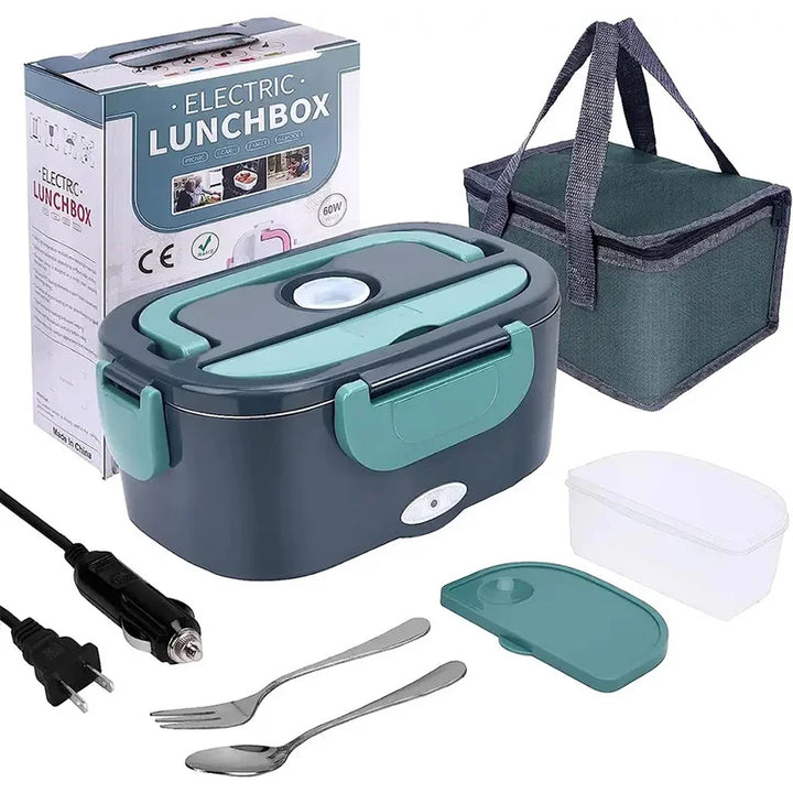 Kierowca podgrzewa jedzenie w przenośnym lunchboxie HeatBox 1,5L. Ciepły posiłek w trasie dzięki 60W.