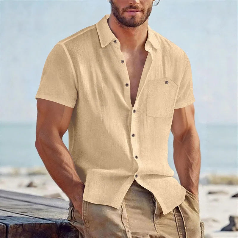 Męska koszula regular fit z krótkim rękawem, idealna na lato. Casualowy styl, codzienna wygoda.
