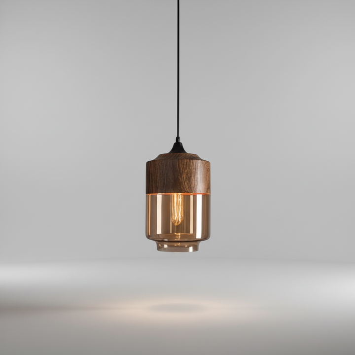 Lampa ScandiSphere, styl skandynawski, połączenie drewna i szkła, idealne oświetlenie do sypialni.