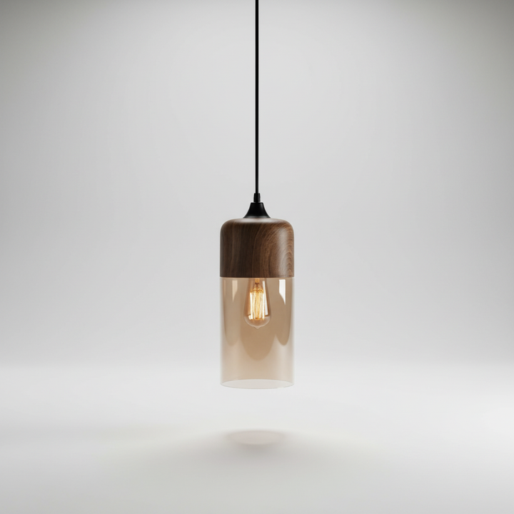Designerska lampa wisząca ScandiSphere, skandynawskie oświetlenie z drewna i szkła dla stylowego wnętrza.