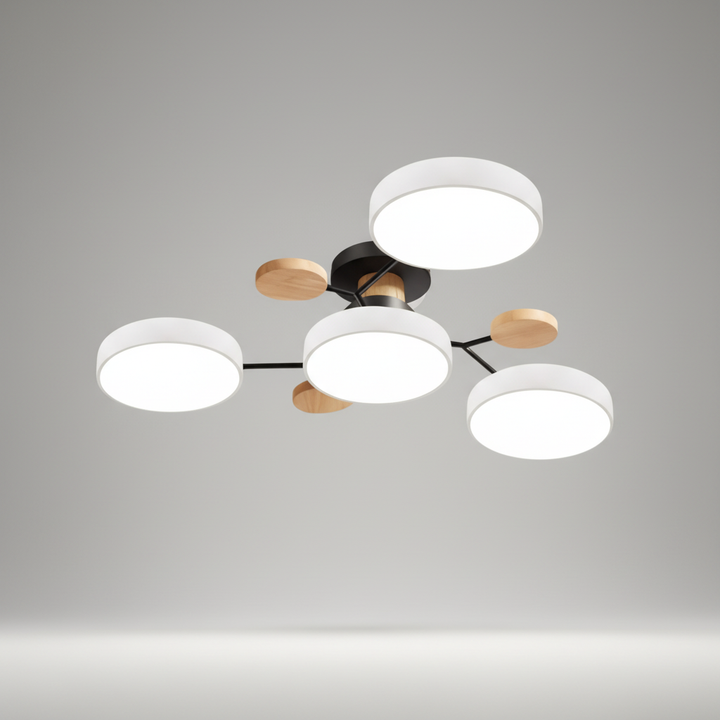 Szara lampa sufitowa LED SkandiGlow. Nowoczesne, minimalistyczne oświetlenie, w skandynawskim stylu.