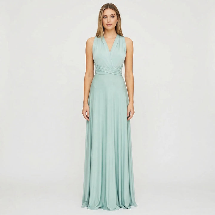 Elegancka sukienka maxi damska Vickie, kopertowa, bez rękawów, idealna na wesele lub imprezę.