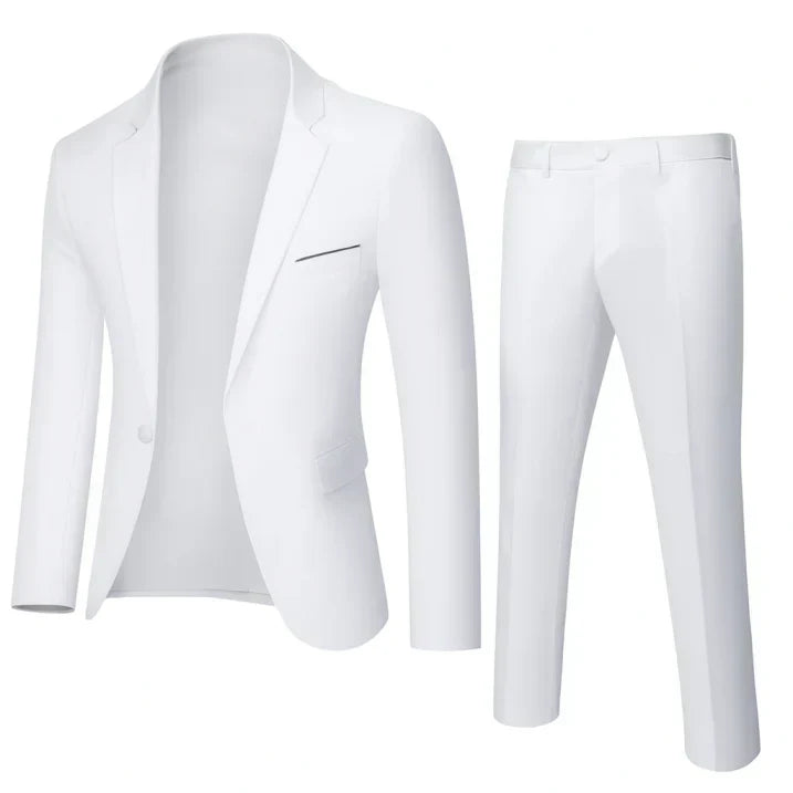 Uniwersalny męski garnitur slim fit Noel. Elegancki, modny i wygodny. Doskonały na wesele, do pracy i na co dzień.