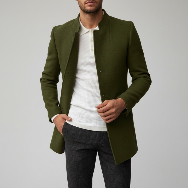 Modny płaszcz męski slim fit Oskar. Ciepły, elegancki, idealny na jesienno-zimowe stylizacje.