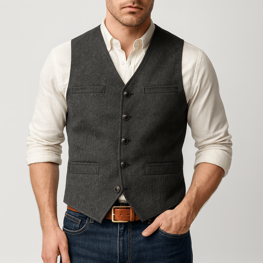 Elegancka kamizelka męska tweedowa slim fit. Doskonała na wesele lub formalne przyjęcie.