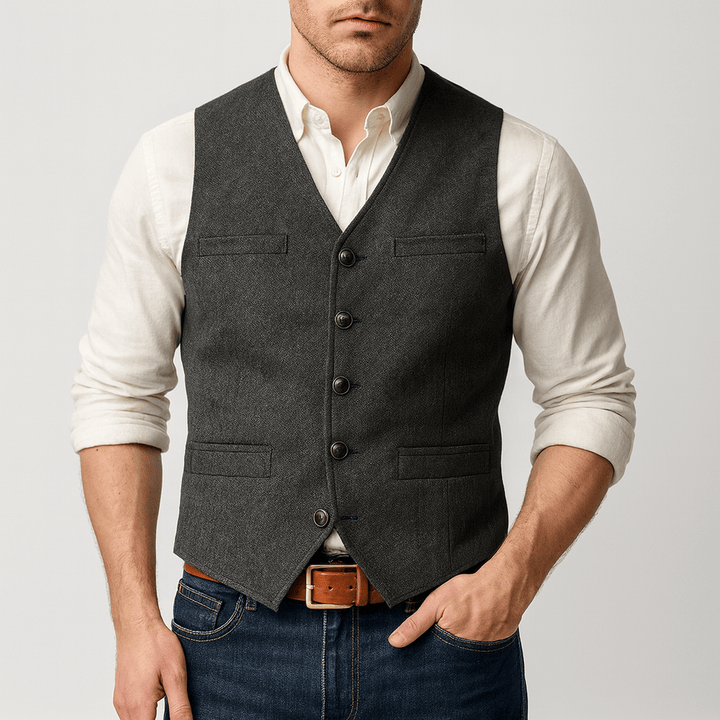 Elegancka kamizelka męska tweedowa slim fit. Doskonała na wesele lub formalne przyjęcie.