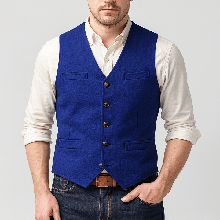 Męska kamizelka tweedowa do garnituru, krój slim fit. Idealna na formalne wyjścia i do biura.