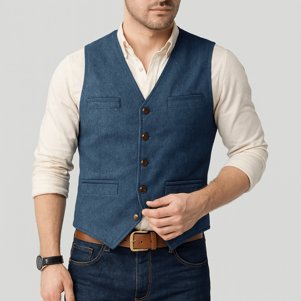 Męska kamizelka tweedowa slim fit. Elegancka, idealna na formalne okazje i do garnituru.