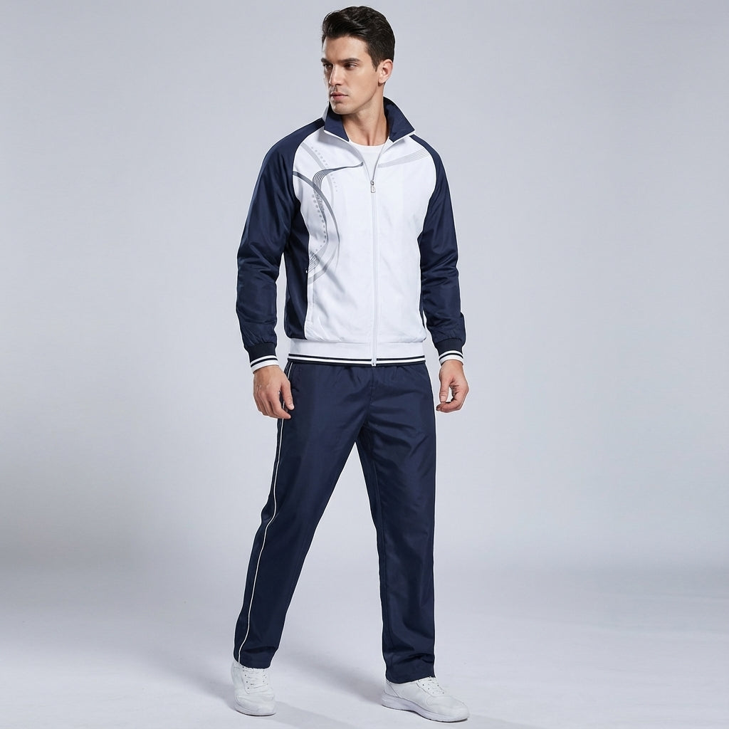 Stylowy męski dres Harrison na wiosnę i jesień. Casualowy komplet: bluza dresowa i spodnie, swobodny krój.