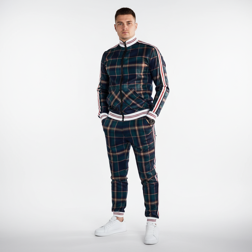 Wygodny męski dres sportowy z modnym wzorem, doskonały na codzienne noszenie i relaks.