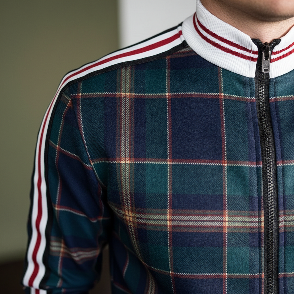 Komplet męski: bluza i spodnie dresowe Vincent. Modny wzór w kratę, idealny na wiosnę/jesień.