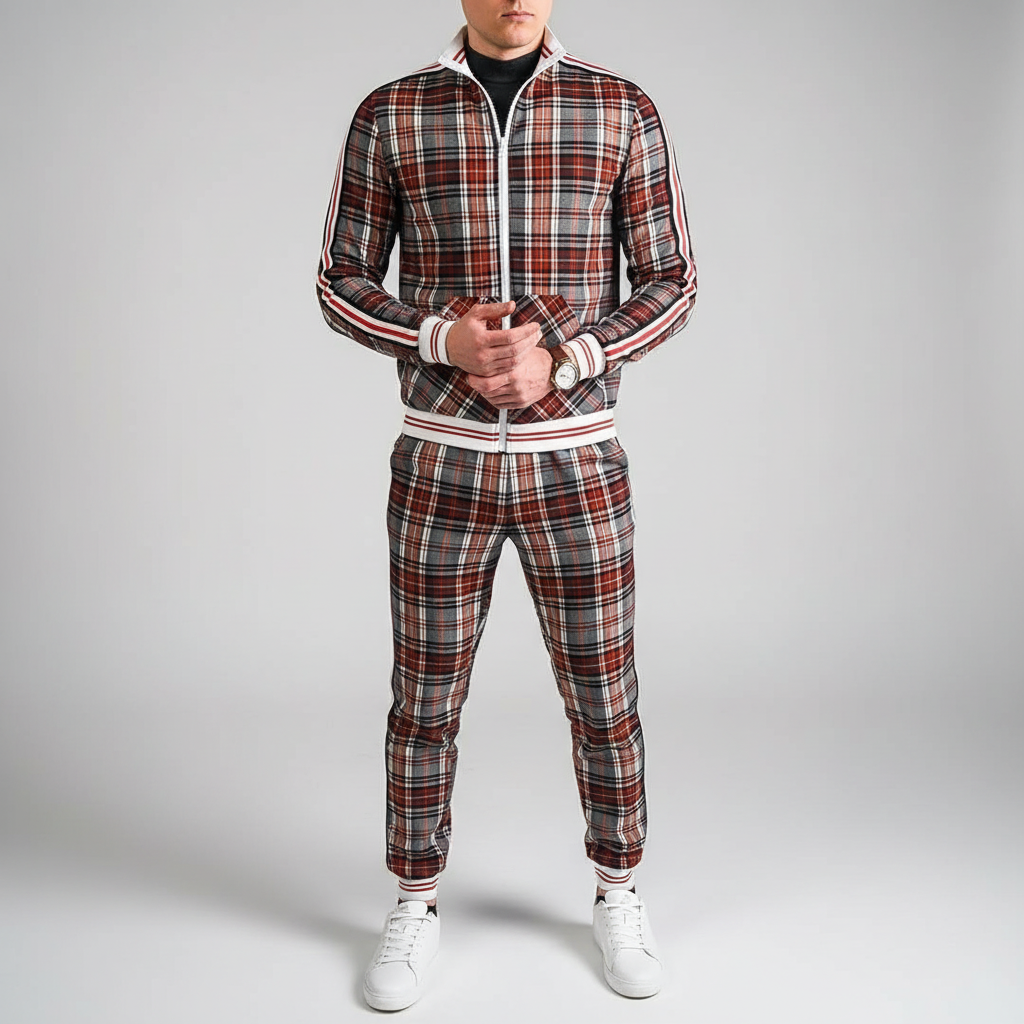 Stylowy męski komplet dresowy Vincent z modnym wzorem, idealny do treningu i casualowych stylizacji.