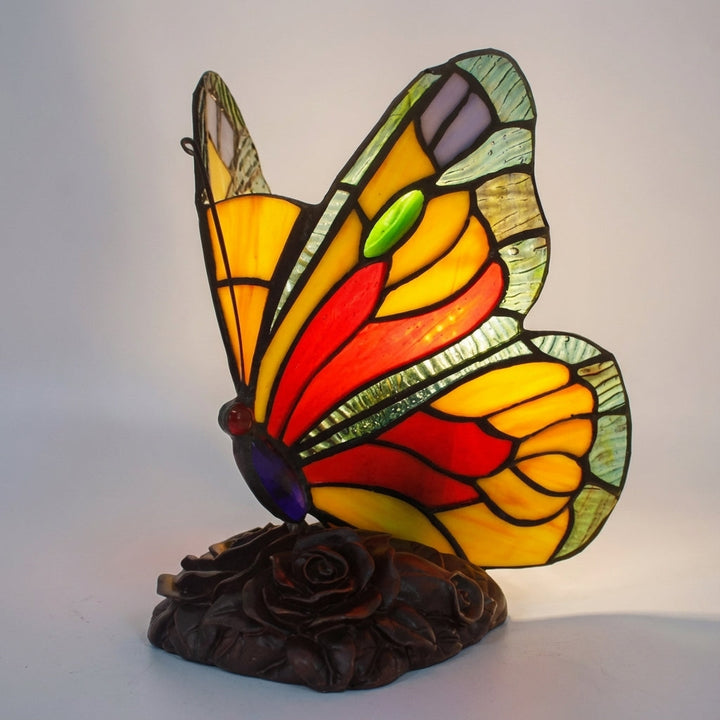 Lampa stołowa witraż motyl LED. Oświetlenie dekoracyjne w stylu art deco. Nastrojowe światło retro.