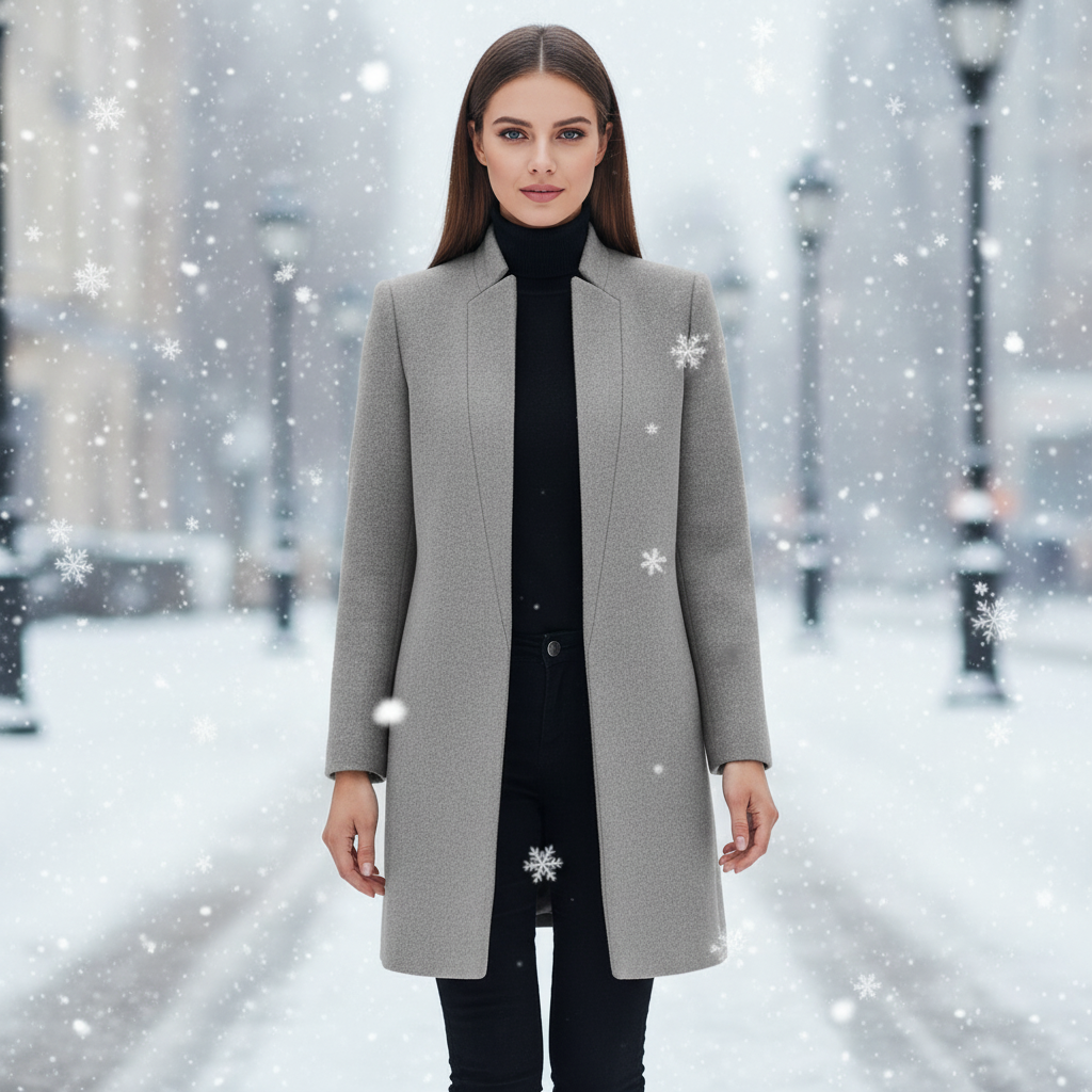 Damski płaszcz Valentina z kołnierzem stojącym, elegancki, na jesień i zimę. Modne okrycie wierzchnie z guzikami.