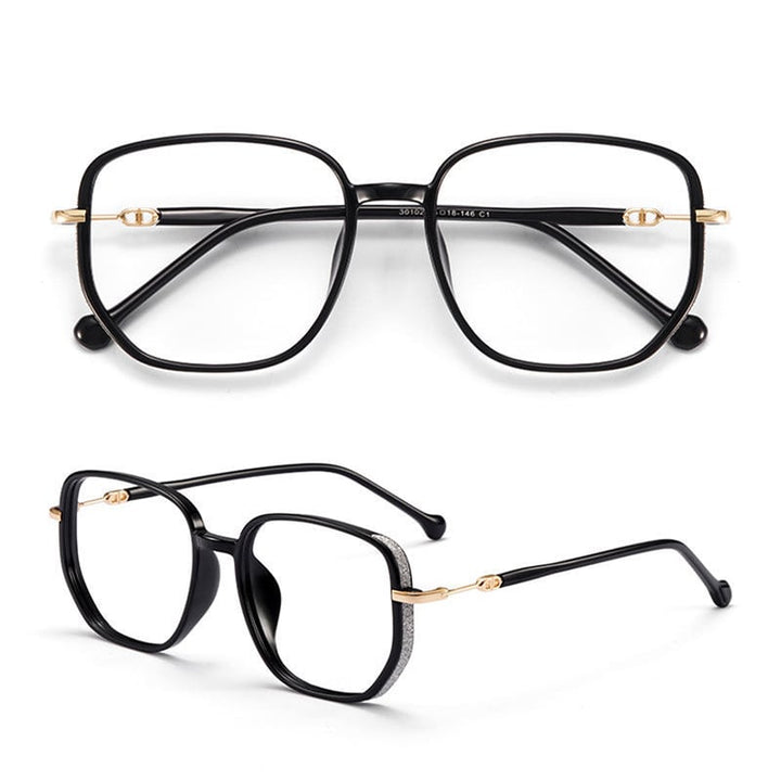 Czarne eleganckie damskie okulary do czytania, blokujące niebieskie światło. Komfort dla oczu.