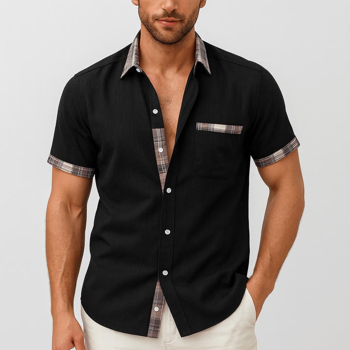 Modna męska koszula smart casual z krótkim rękawem, na guziki. Wygodna odzież letnia.