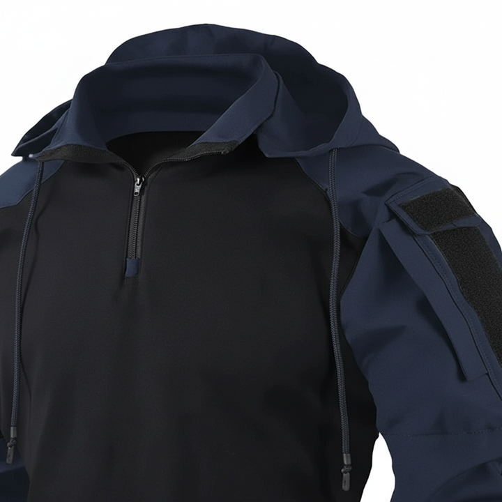 Męski sweter taktyczny slim fit z kapturem. Modna odzież męska na jesień i zimę.