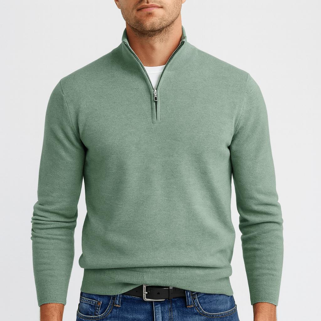 Zbliżenie na fakturę dzianiny swetra męskiego V-neck z wełny merino. Wysoka jakość i komfort noszenia.