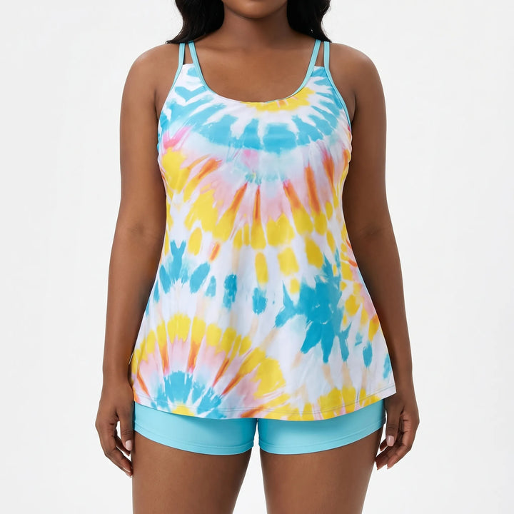 Stylowe bikini tie-dye plus size, szybkoschnący dwuczęściowy strój kąpielowy damski na upalne dni.