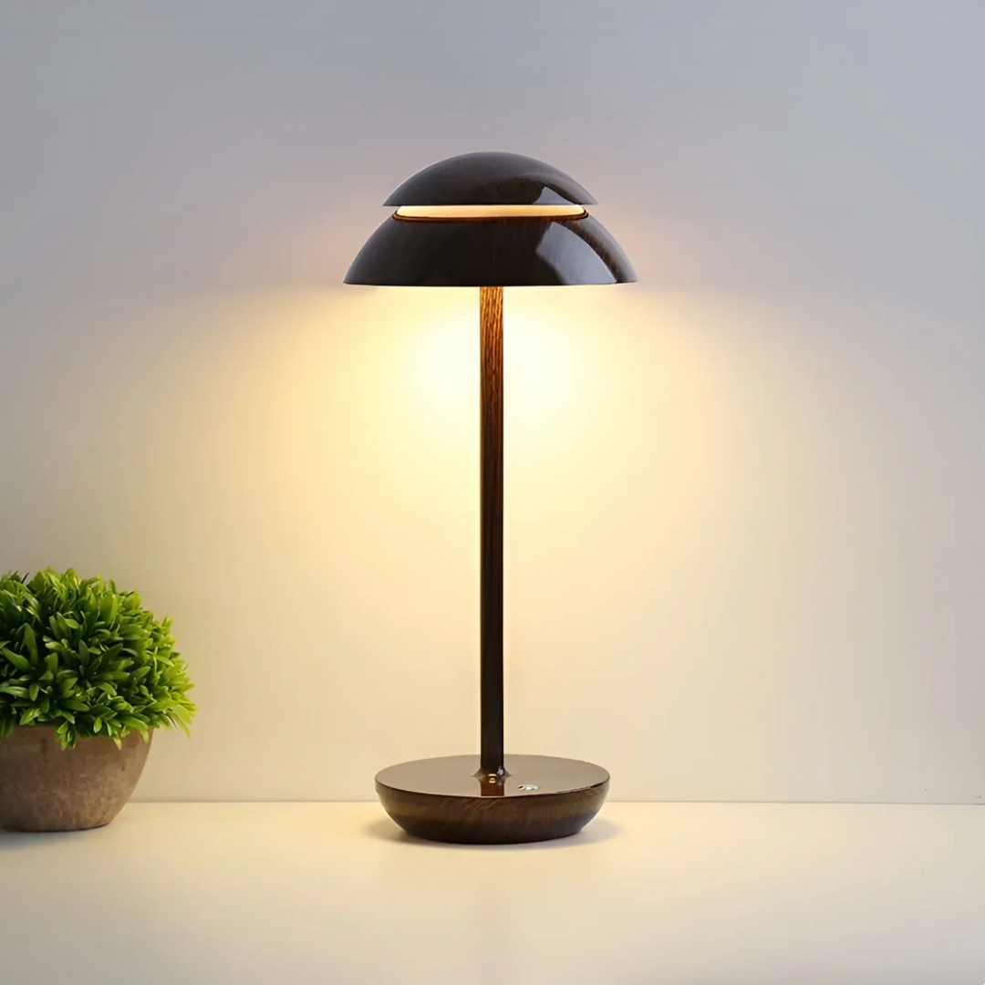 Elegancka lampa stołowa grzybek LED, ściemniana. Bezprzewodowa designerska ozdoba do sypialni i salonu.