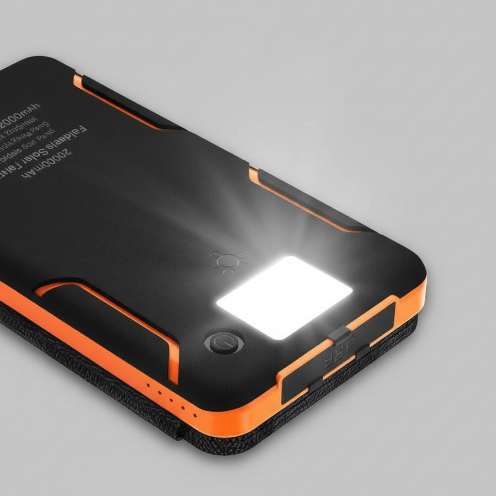 Kompaktowy powerbank solarny z latarką, przenośna energia USB dla smartfonów i tabletów, idealny na każdą podróż.
