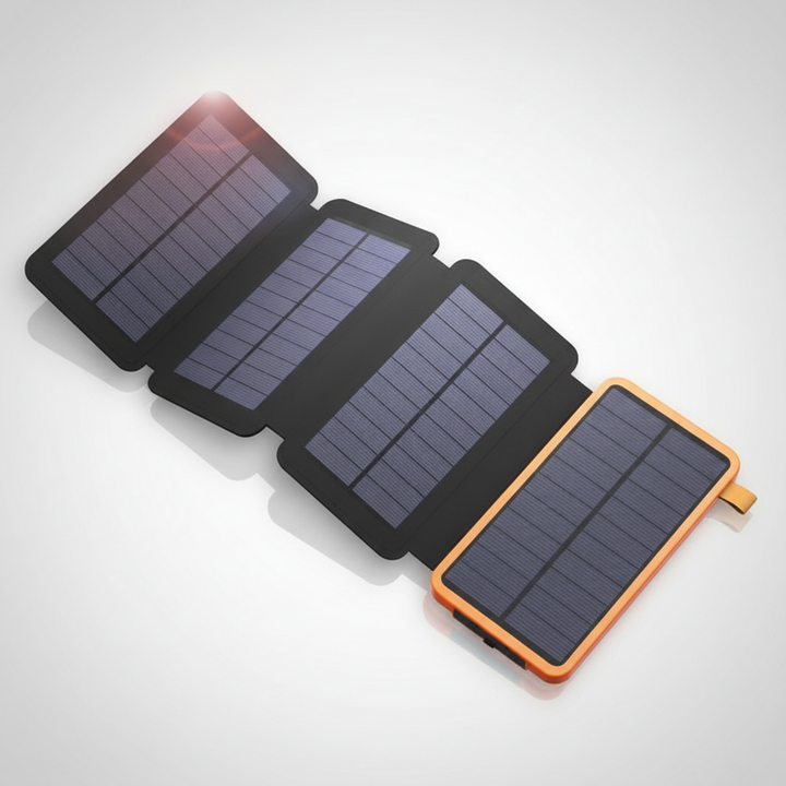 Wytrzymały powerbank solarny SunChargeo, awaryjna ładowarka USB z diodą LED, niezbędna podczas braku prądu.