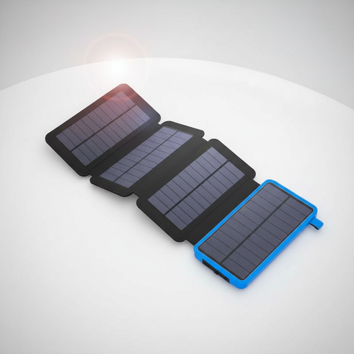 SunChargeo – uniwersalny powerbank solarny z funkcją latarki, przenośna stacja ładowania na biwak i outdoor.