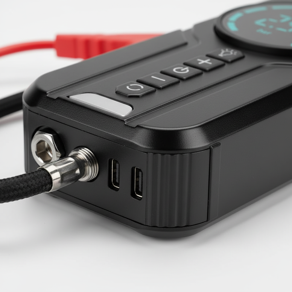 Wszechstronna pomoc rozruchowa do samochodu PowerAir 4w1 z kompresorem do pompowania opon i powerbankiem.