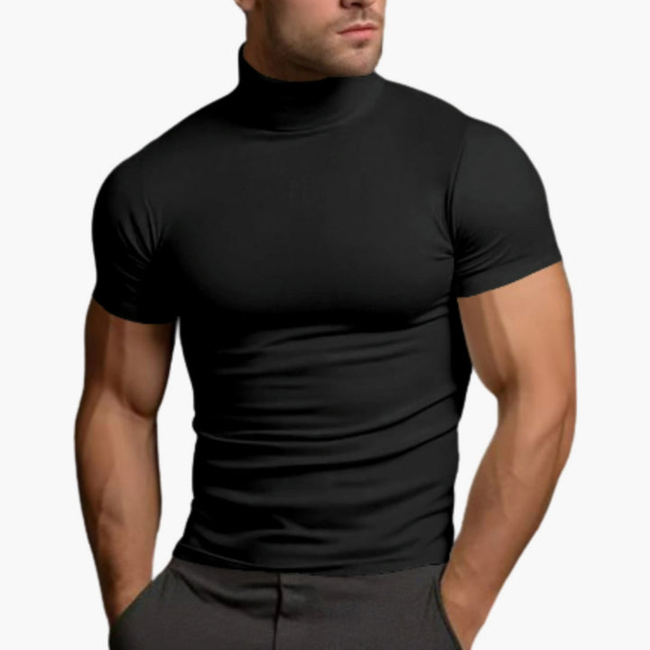 Męski t-shirt slim fit z golfem i krótkim rękawem. Idealny do stylizacji casual i smart casual.