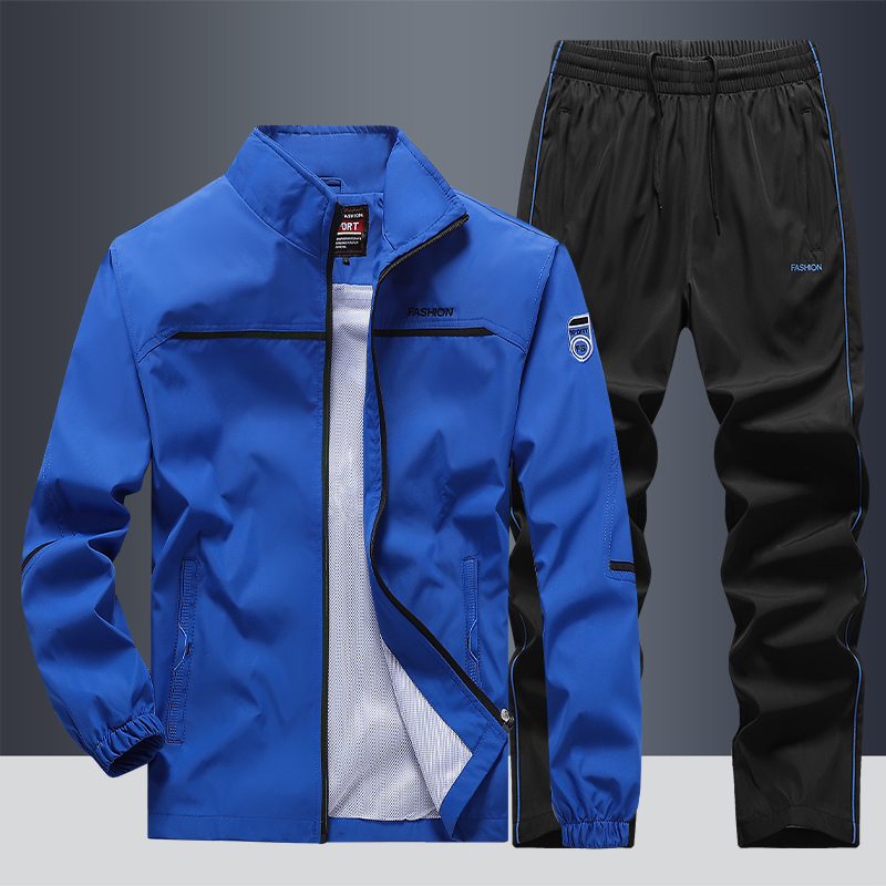 Męski dres sportowy dwuczęściowy, wygodny komplet do treningu i relaksu. Styl i komfort na co dzień.