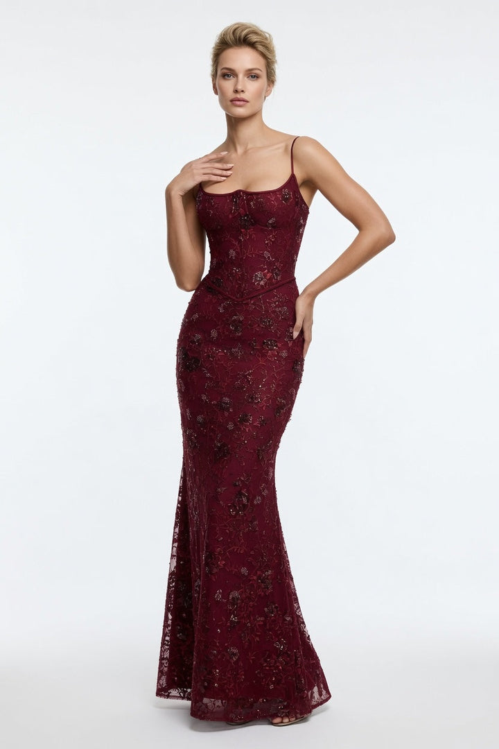 Ekskluzywna sukienka maxi na wieczór, z haftem i gorsetem. Perfekcyjna na eleganckie przyjęcia.