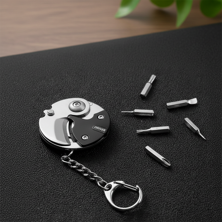 Kompaktowy multitool EDC ze stali nierdzewnej, brelok do kluczy z mini nożem i śrubokrętem.