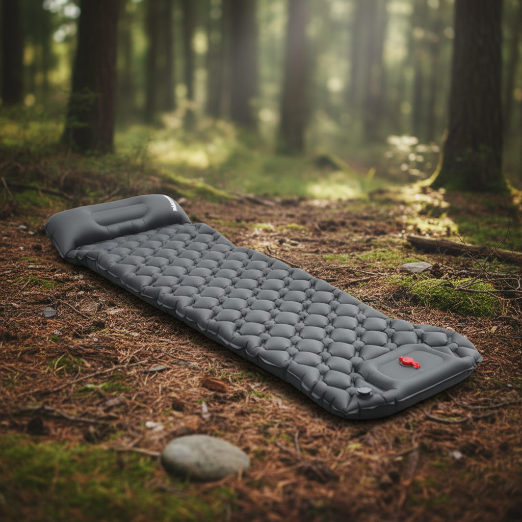 Ultralekka mata dmuchana TrailRest do spania na kempingu. Wygodna, kompaktowa i wodoodporna.