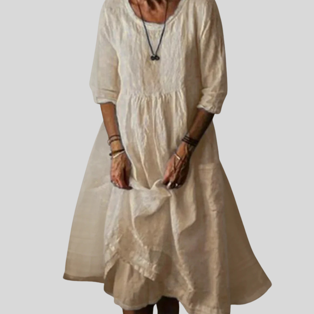 Damska sukienka casual, elegancka midi. Perfekcyjna na wiosnę, lato i jesień. Wygodny, wszechstronny fason.