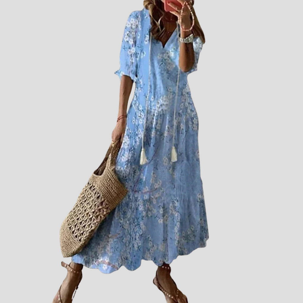 Zwiewna, długa sukienka maxi boho dla kobiet, idealna na upalne lato, zapewniająca komfort i styl.