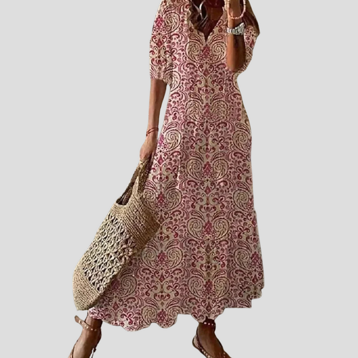 Elegancka i casualowa długa sukienka maxi boho dla kobiet, idealna na lato, wakacje i wiosenne dni.