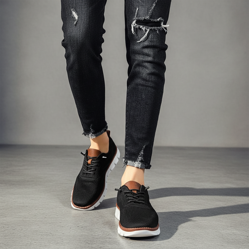 Wegańskie męskie buty Adrian, eleganckie i wygodne sneakersy codzienne w kolorze czarnym, idealne na jesień.
