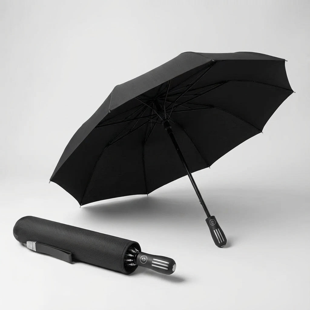Automatyczny parasol DryFlip, łatwy do otwierania i zamykania, z odwracalną konstrukcją dla suchego komfortu.