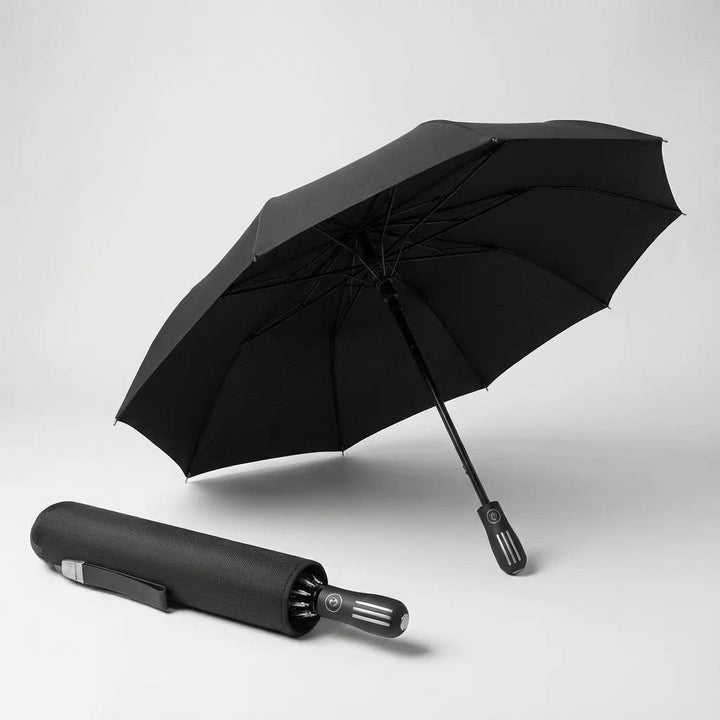 Automatyczny parasol DryFlip, łatwy do otwierania i zamykania, z odwracalną konstrukcją dla suchego komfortu.