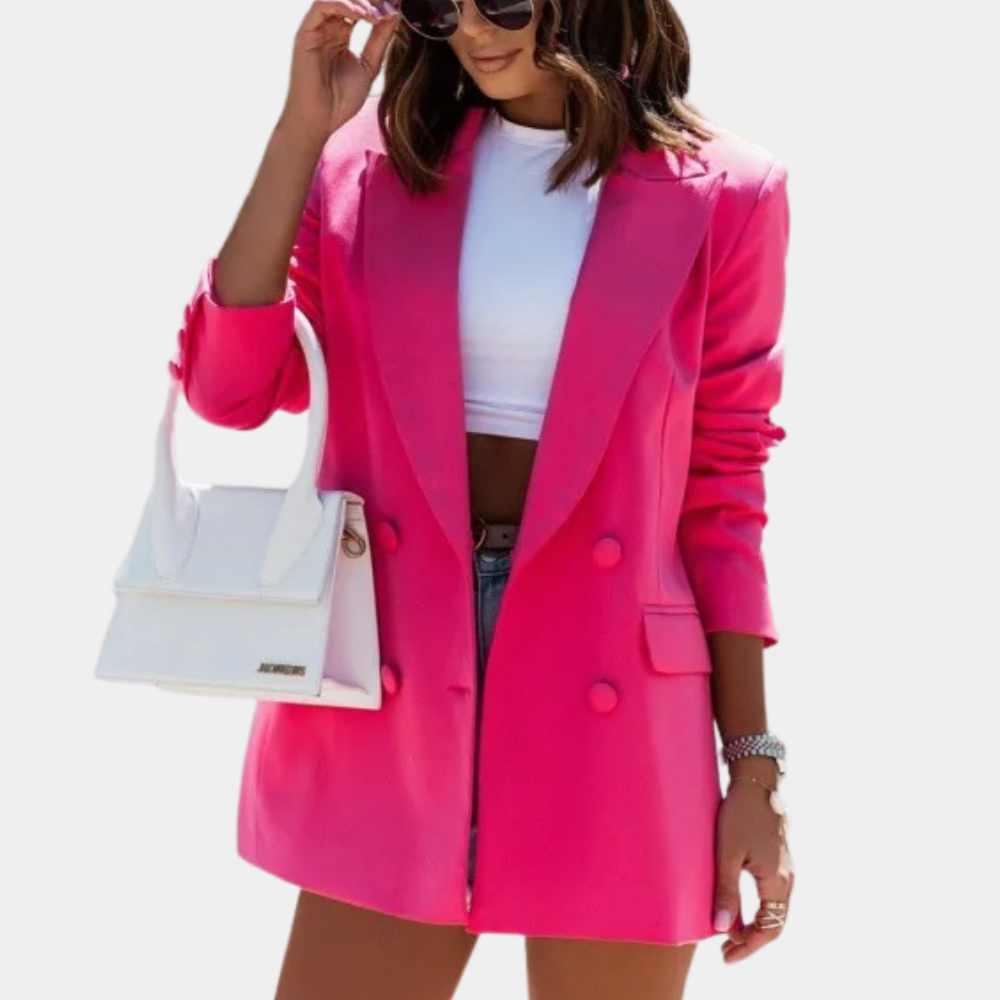 Stylowy blezer oversize dla kobiet. Wygodna marynarka damska do eleganckich i codziennych outfitów na wiosnę/lato.