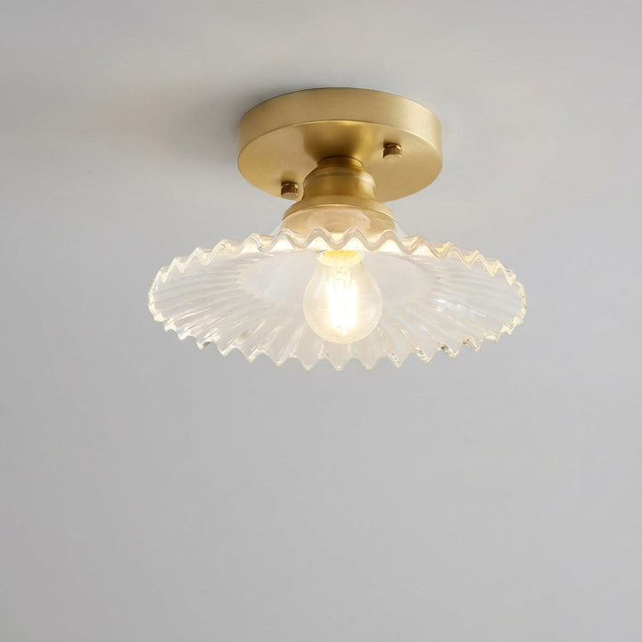 Kwiatowa lampa sufitowa vintage z zielonymi szklanymi płatkami. Retro oświetlenie do salonu, sypialni.