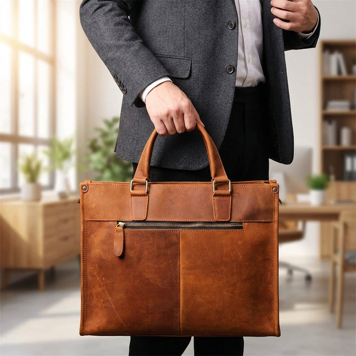 Vintage skórzana torba na laptopa, elegancka, brązowa, idealna do pracy i na podróże, unisex. Wytrzymała.