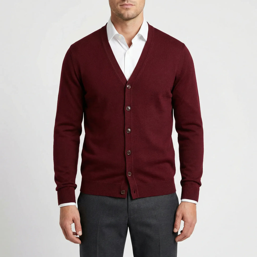Elegancki kardigan męski V-neck, sweter do biura i na spotkania, uniwersalna moda męska, jesień/wiosna.