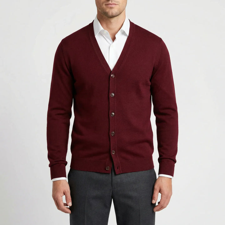 Elegancki kardigan męski V-neck, sweter do biura i na spotkania, uniwersalna moda męska, jesień/wiosna.