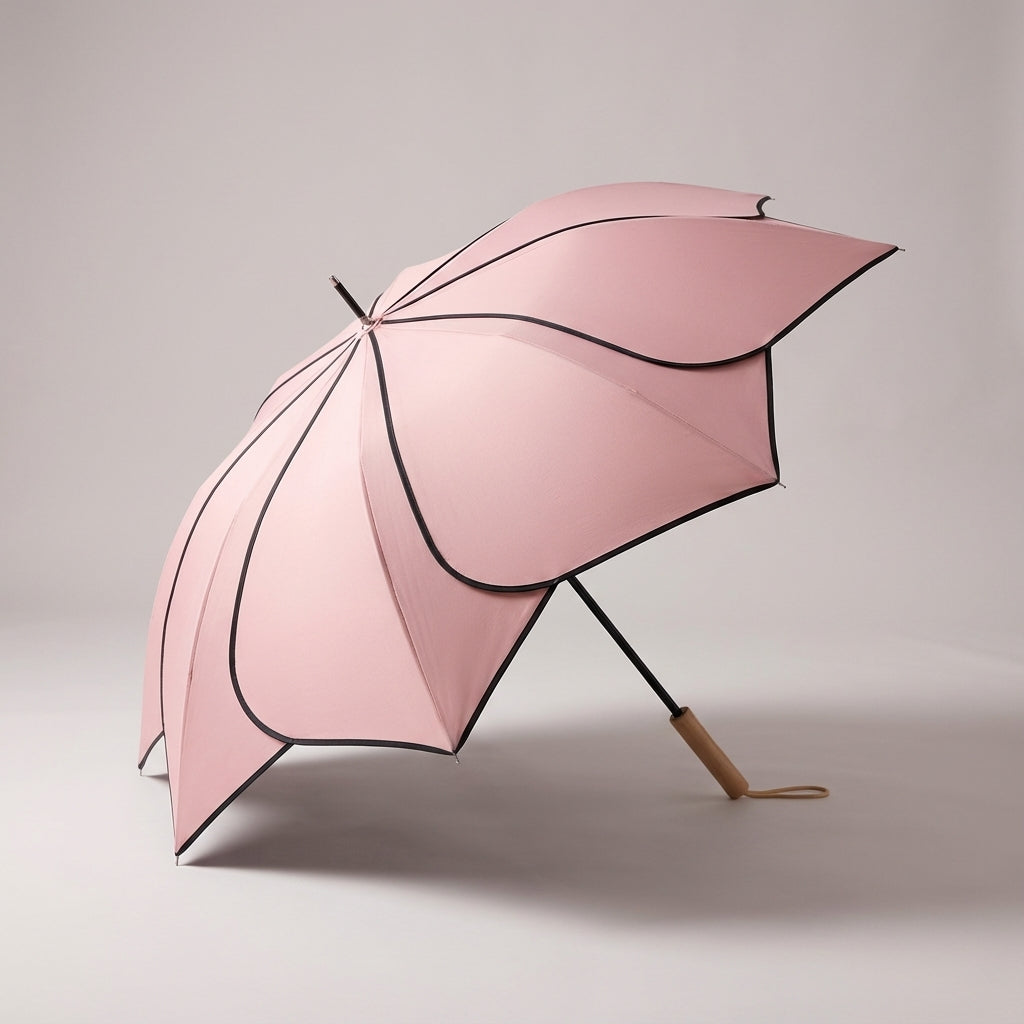 Stylowy parasol damski kwiatowy, modny dodatek. Zapewnia ochronę UV i na deszcz, ma elegancką drewnianą rączkę.