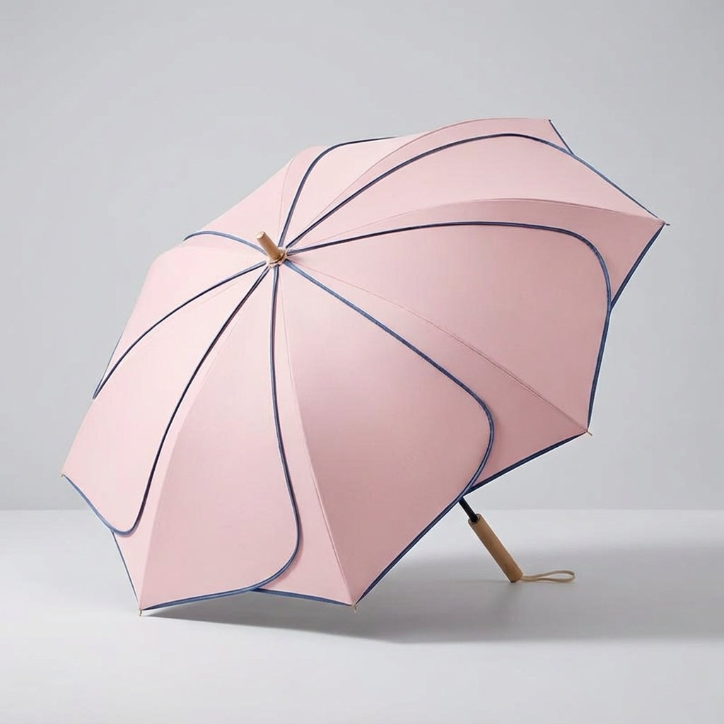Odporny na wiatr parasol damski WC2026 z eleganckim kwiatowym wzorem na brzegu. Zapewnia ochronę UV i deszczową.
