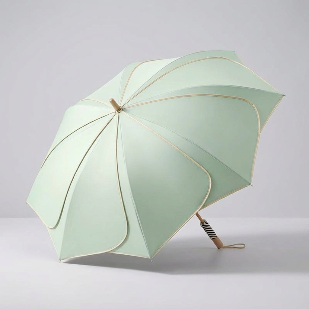 Elegancki parasol damski w kolorowe kwiaty. Modny dodatek z rączką z drewna, chroni przed deszczem i UV.