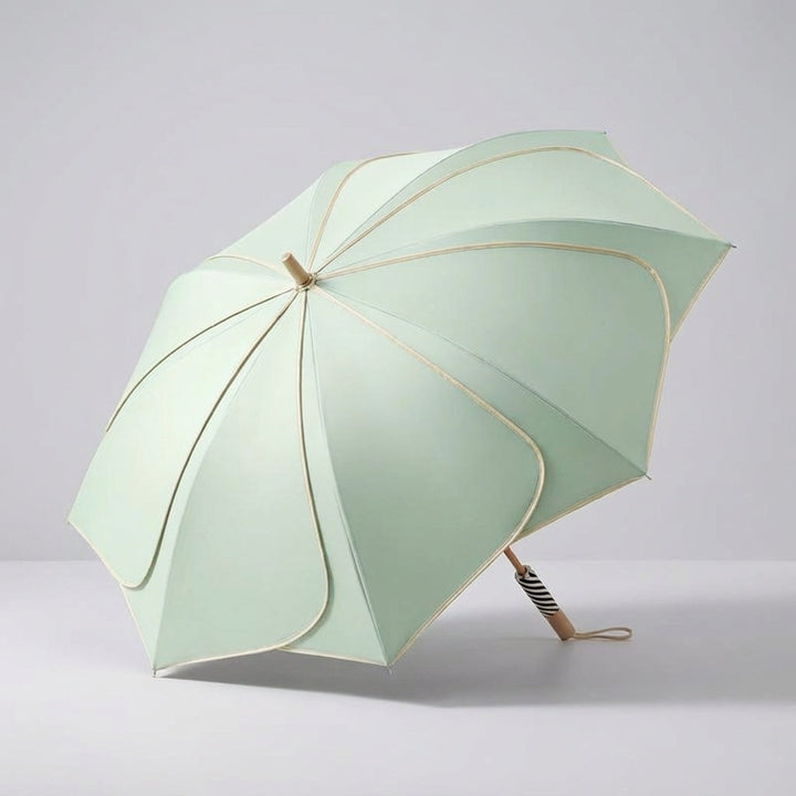 Elegancki parasol damski w kolorowe kwiaty. Modny dodatek z rączką z drewna, chroni przed deszczem i UV.